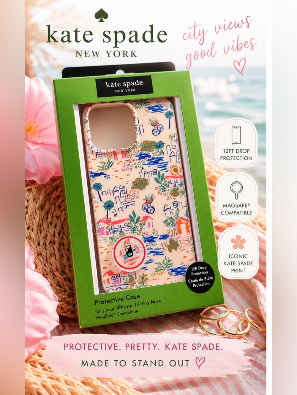 NWT Kate Spade iPhone 16 Pro Max MagSafe Case Coastal Village Print